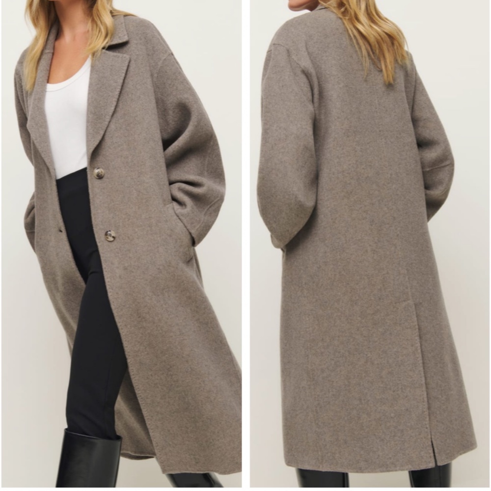 NEW Reformation Wyatt Wool Double Faced Coat - Stone Beige - Picture 2 of 13